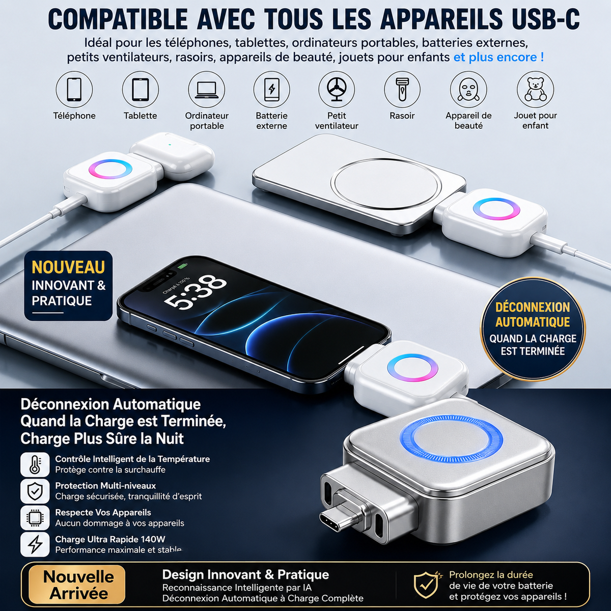 StopCharge indicateurs LED bleu vert rouge statut charge